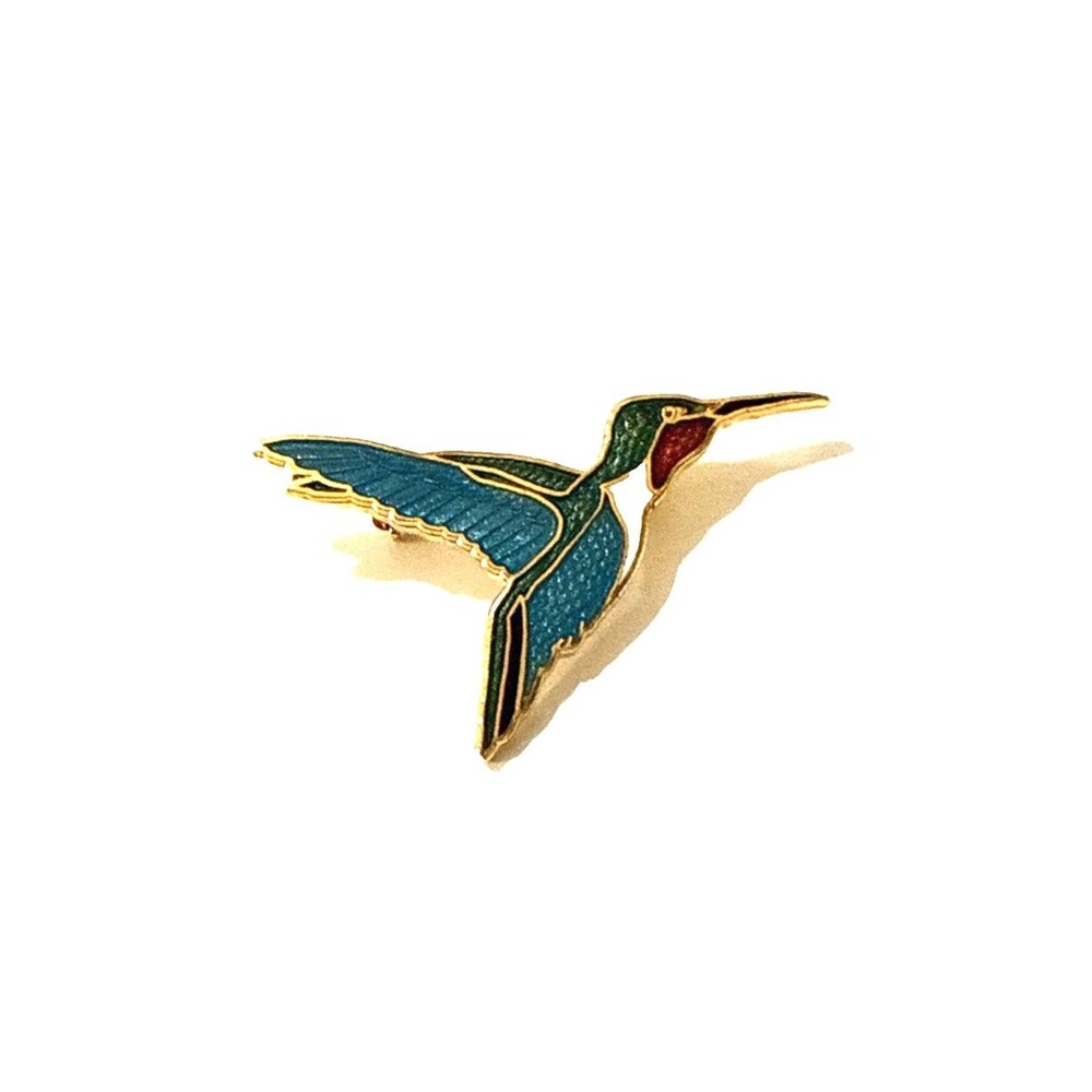 Vintage 1986 William Spear Enamel Red Throated Hummingbird Hat Lapel Pin 1.5"